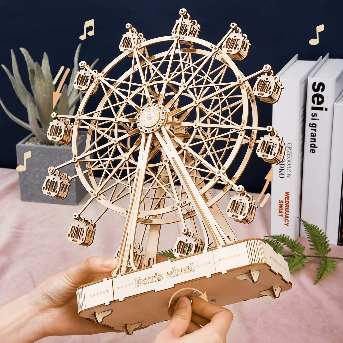 CJ Robotime DIY Wooden Rotatable Ferris Wheel Model With Playing Music Toys For Children Birthday TGN01