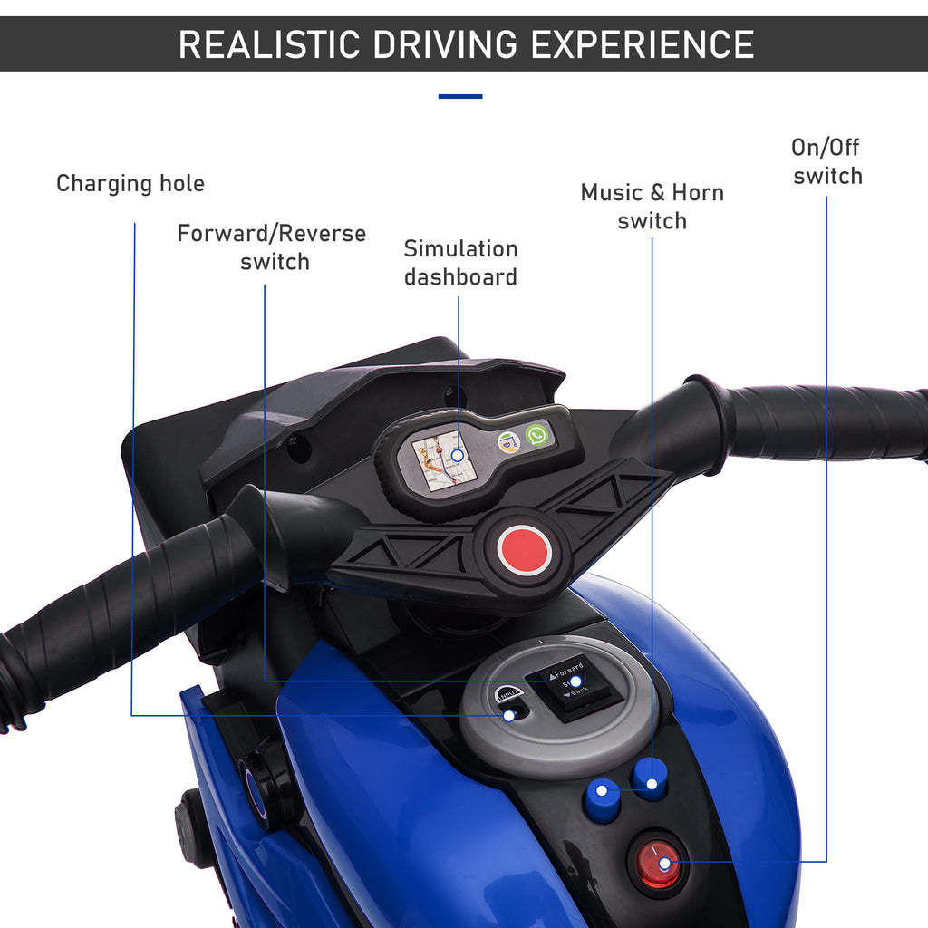 CJ Electric Motorbike For Kids 6V Ride-On Motorcycle Toy With Music Horn Headlights Blue
