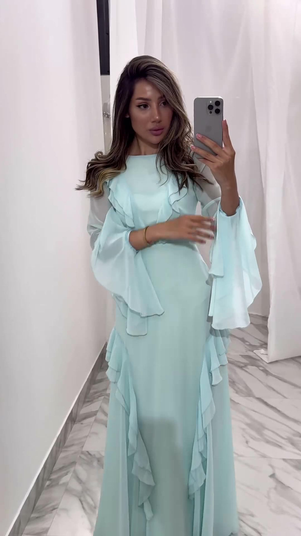 CJ  Round Neck Ruffled Long Sleeve Maxi Dress