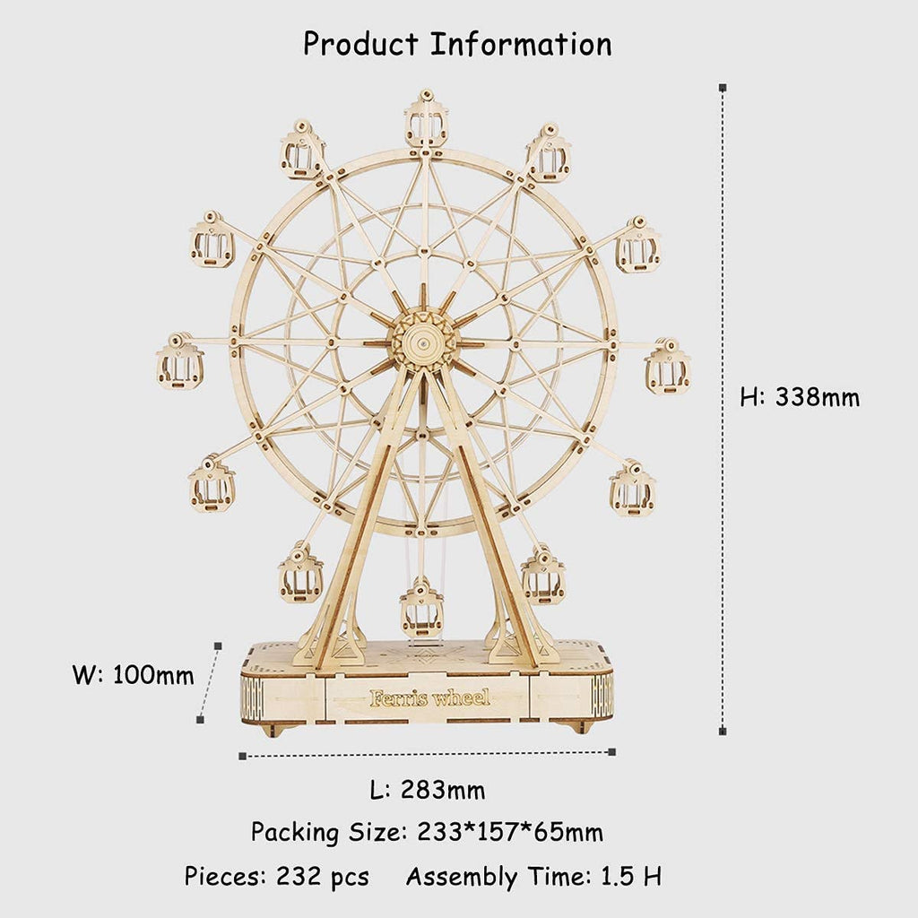 CJ Robotime DIY Wooden Rotatable Ferris Wheel Model With Playing Music Toys For Children Birthday TGN01