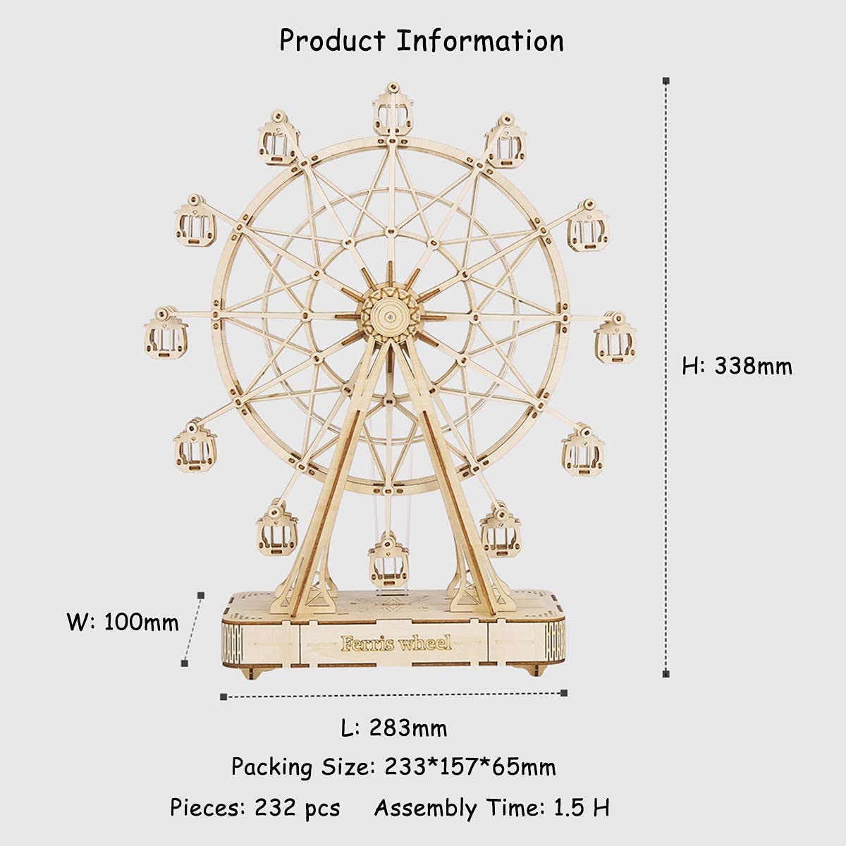 CJ Robotime DIY Wooden Rotatable Ferris Wheel Model With Playing Music Toys For Children Birthday TGN01