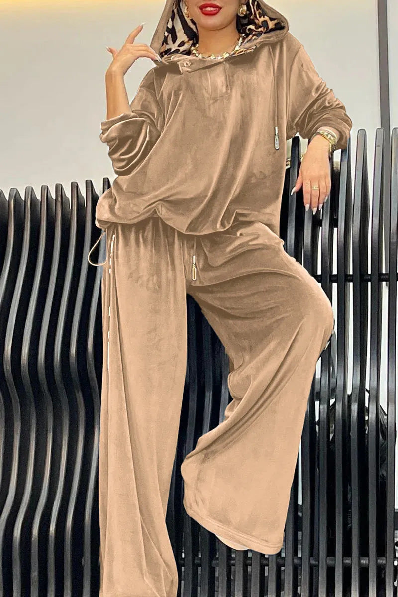CJ Loose Casual Two-piece Suit Leopard Print Hoodie And Pants Suit For Women