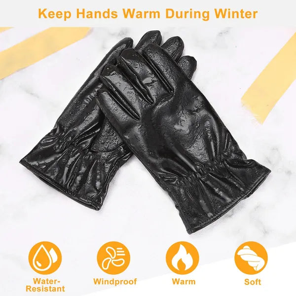 CJ Unisex Leather Winter Warm Gloves Outdoor Windproof Soft Gloves Cycling Skiing Running Cold Winter Gloves