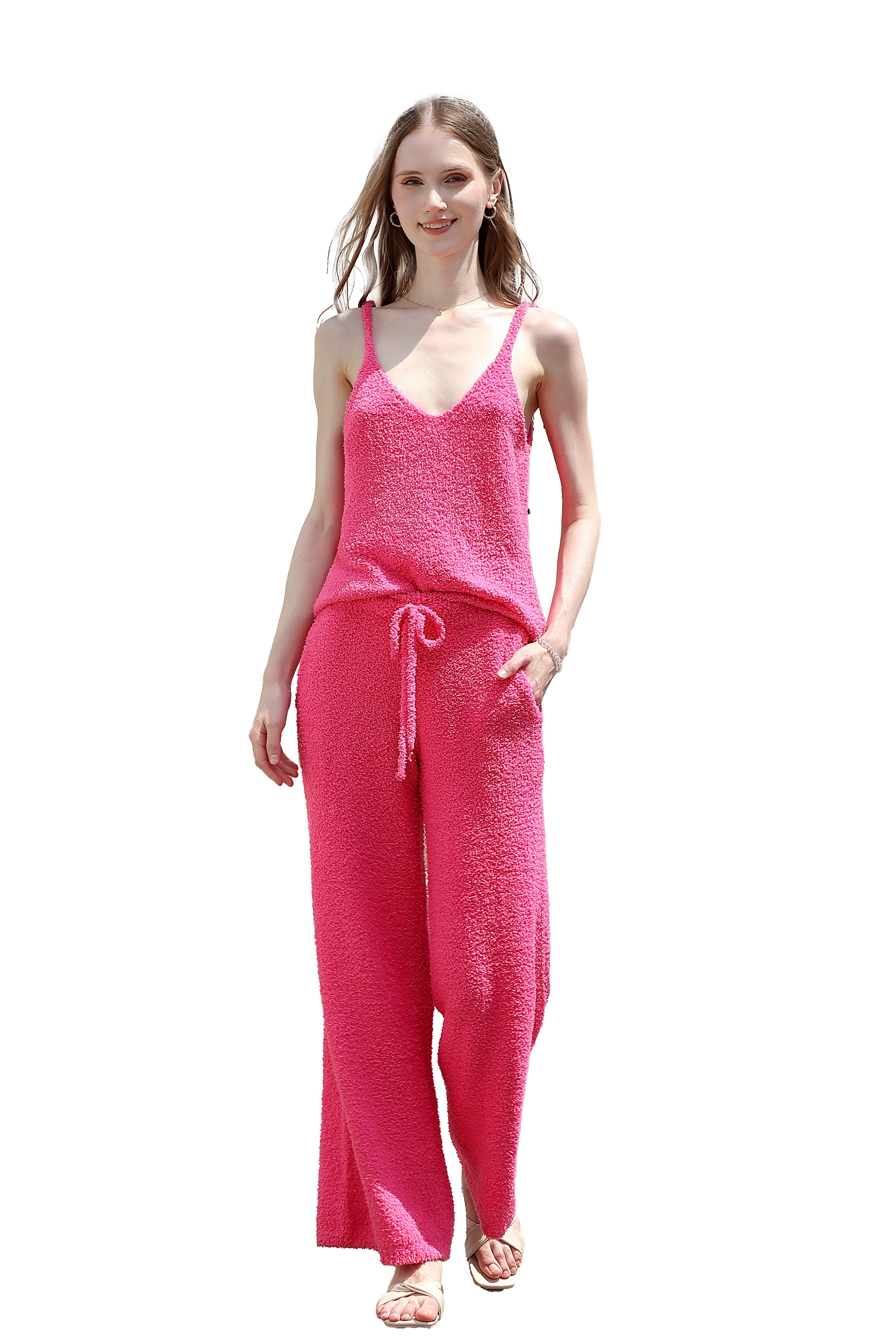 Women's Plush Two-piece Sportswear - Ultra-short Top, Blouse, Wide-leg Pants, Lazy Home Wear Set
