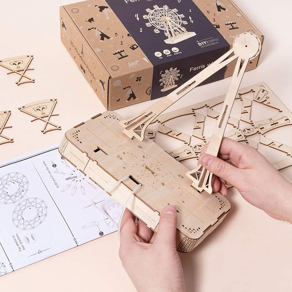 CJ Robotime DIY Wooden Rotatable Ferris Wheel Model With Playing Music Toys For Children Birthday TGN01
