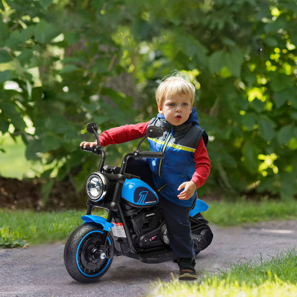 CJ 6V Kids Motorcycle w/ Training Wheels, Single-Button Start, Blue