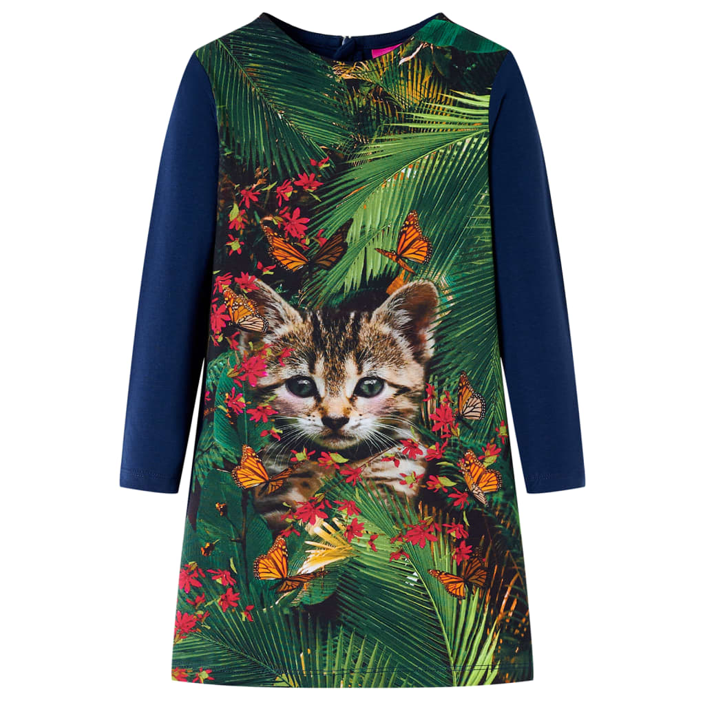 Children's dress with long sleeves, navy blue, size 116. Children's dress with
