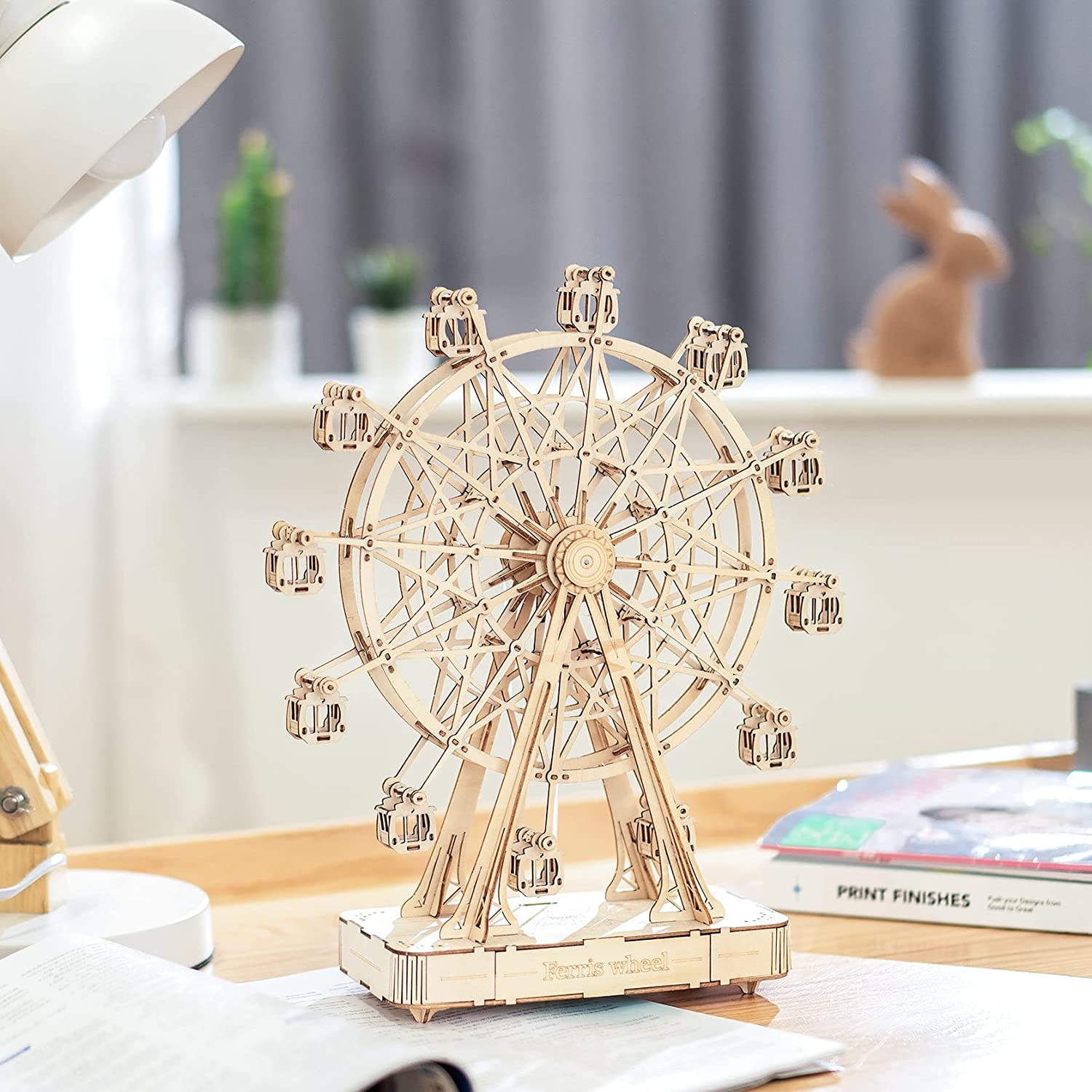 CJ Robotime DIY Wooden Rotatable Ferris Wheel Model With Playing Music Toys For Children Birthday TGN01