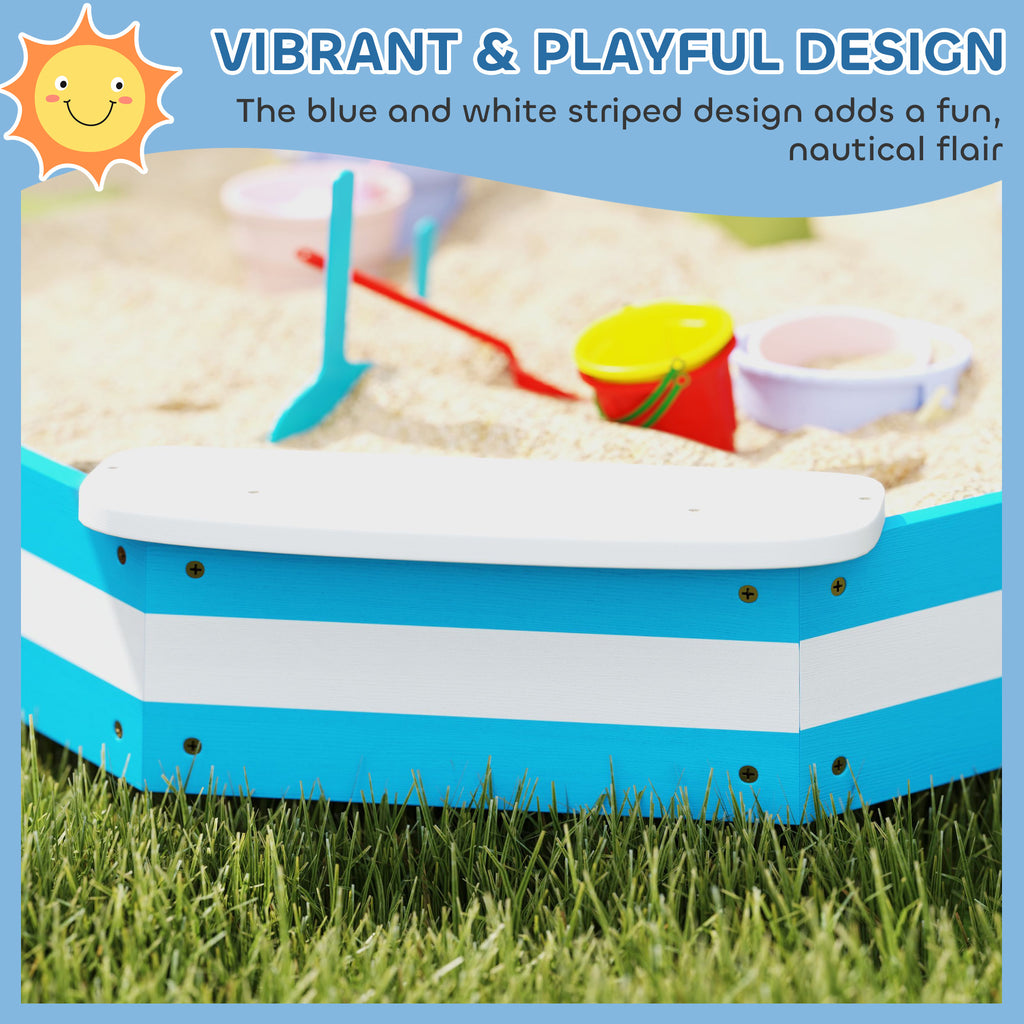 Kids Sandbox with 4 Corner Seats, Bottom Liner for Backyard, Garden, Outdoor, 52" x 52" x 6", Blue