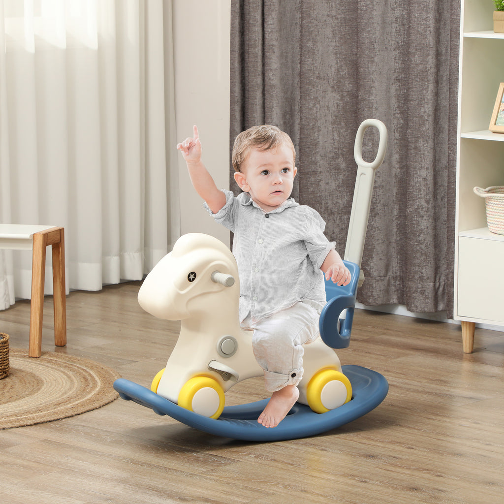 CJ 4 in 1 Rocking Horse for Toddles 1-3 Years with Detachable Push Handle & Balance Board, Blue