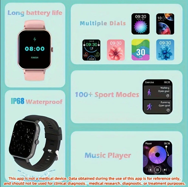 CJ ZL54CJ Square Smartwatch Women BT Call Heart Rate Sport Mode Fitness Tracker Waterproof Smart Watch Men For IOS Android