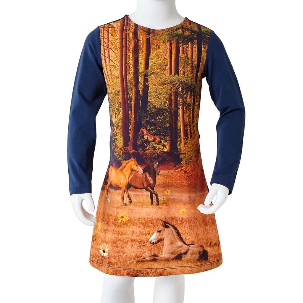 Children's dress with long sleeves, navy blue, size 104. Children's dress with