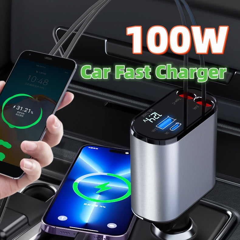 CJ Metal Car Charger 100W Super Fast Charging Car Cigarette Lighter USB And TYPE-C Adapter