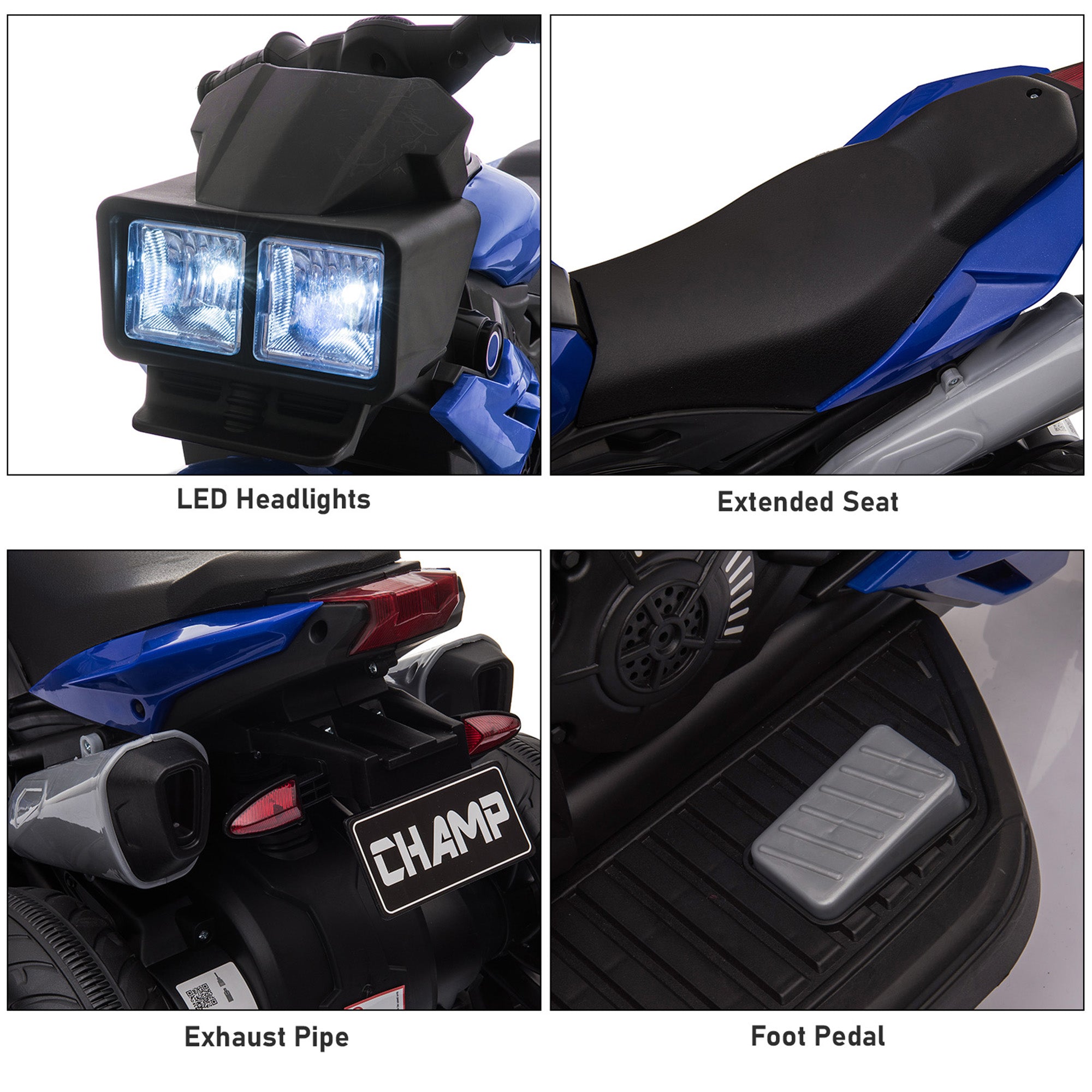 CJ Electric Motorbike For Kids 6V Ride-On Motorcycle Toy With Music Horn Headlights Blue