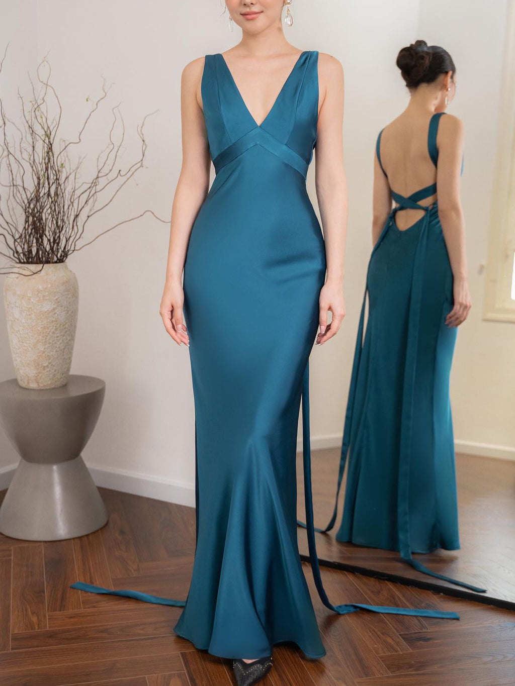 CJ Backless Strappy Lake Blue Wedding Dress