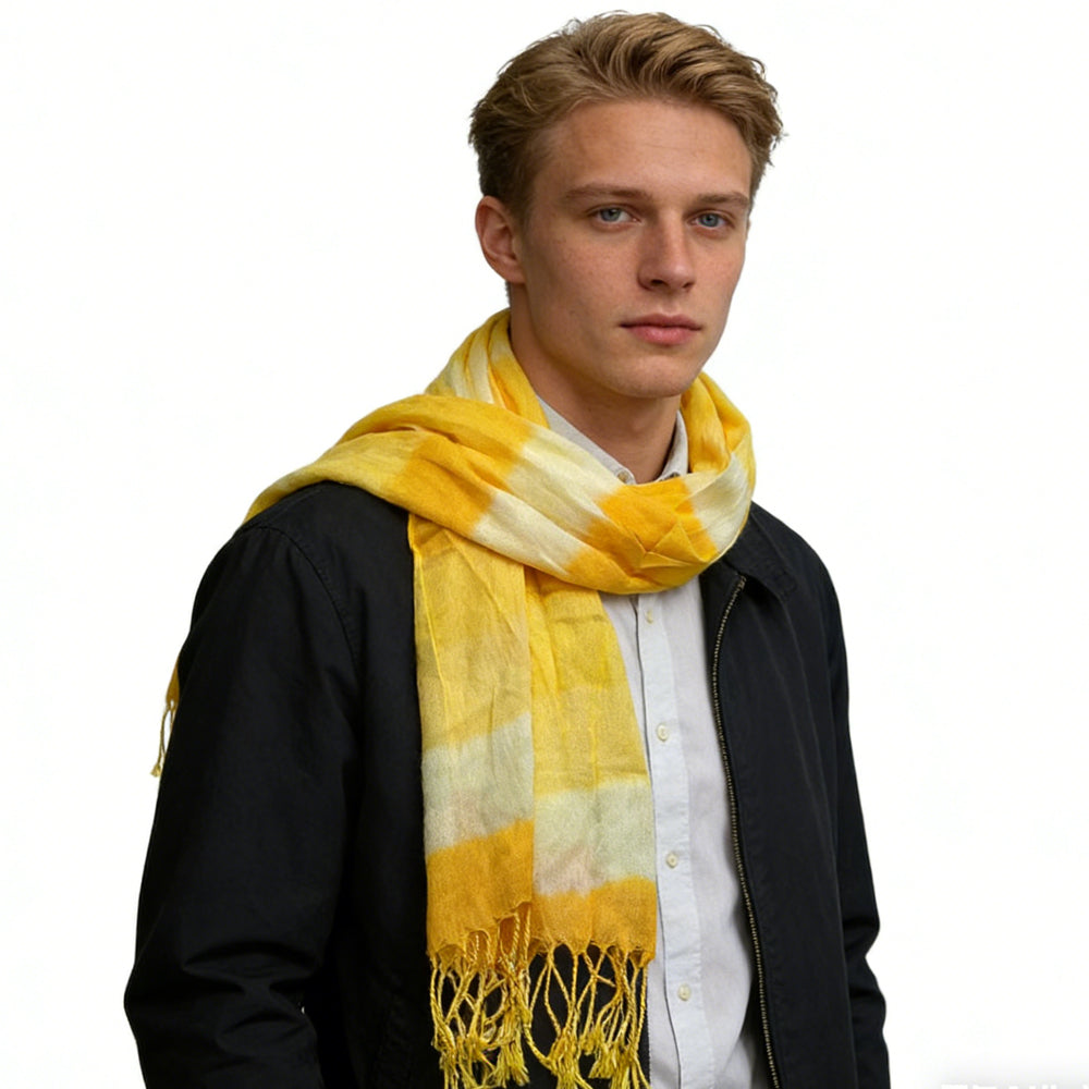 CJ 2pcs Sunshine Boho Scarf,Sunny Yellow Floral Pattern Printed Scarf