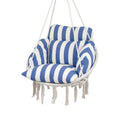 Hammock Swing Chair, Hanging Chair With Large Cushion, Chain, Steel Frame For Indoor Outdoor Use, Blue And White