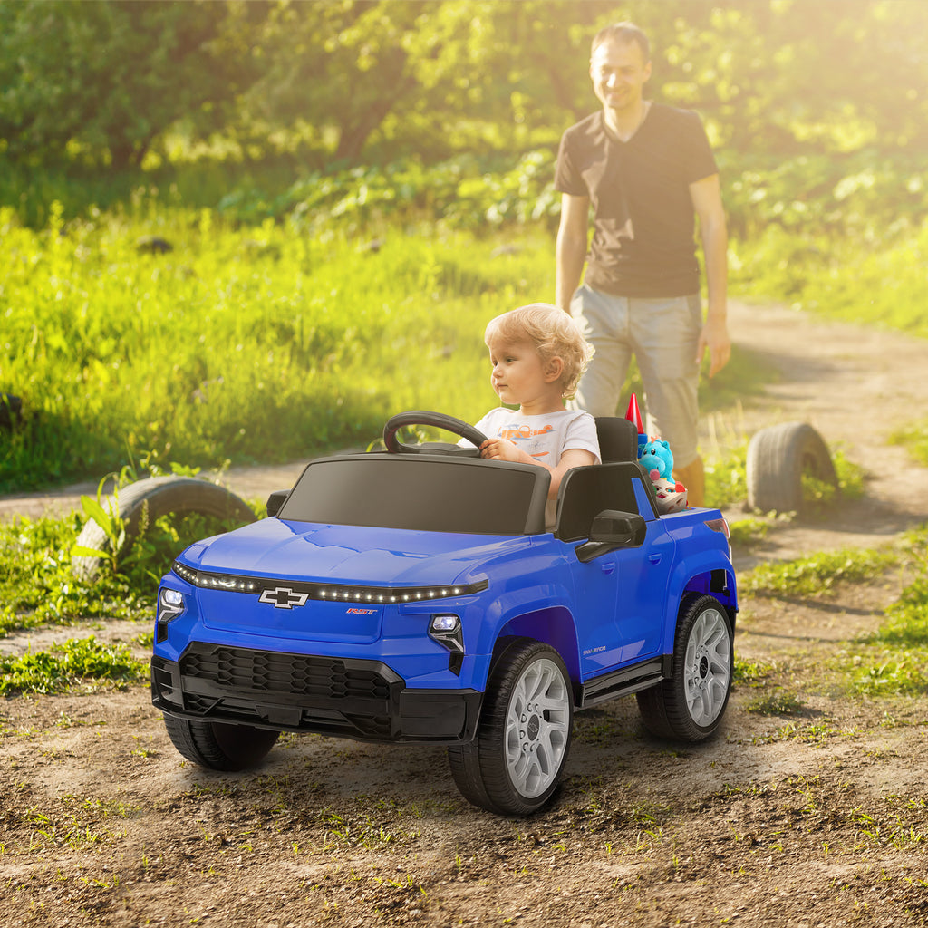 CJ 12V Chevrolet Silverado EV RST Licensed Kids Electric Car with Parent Remote Control, Spring Suspension, Blue