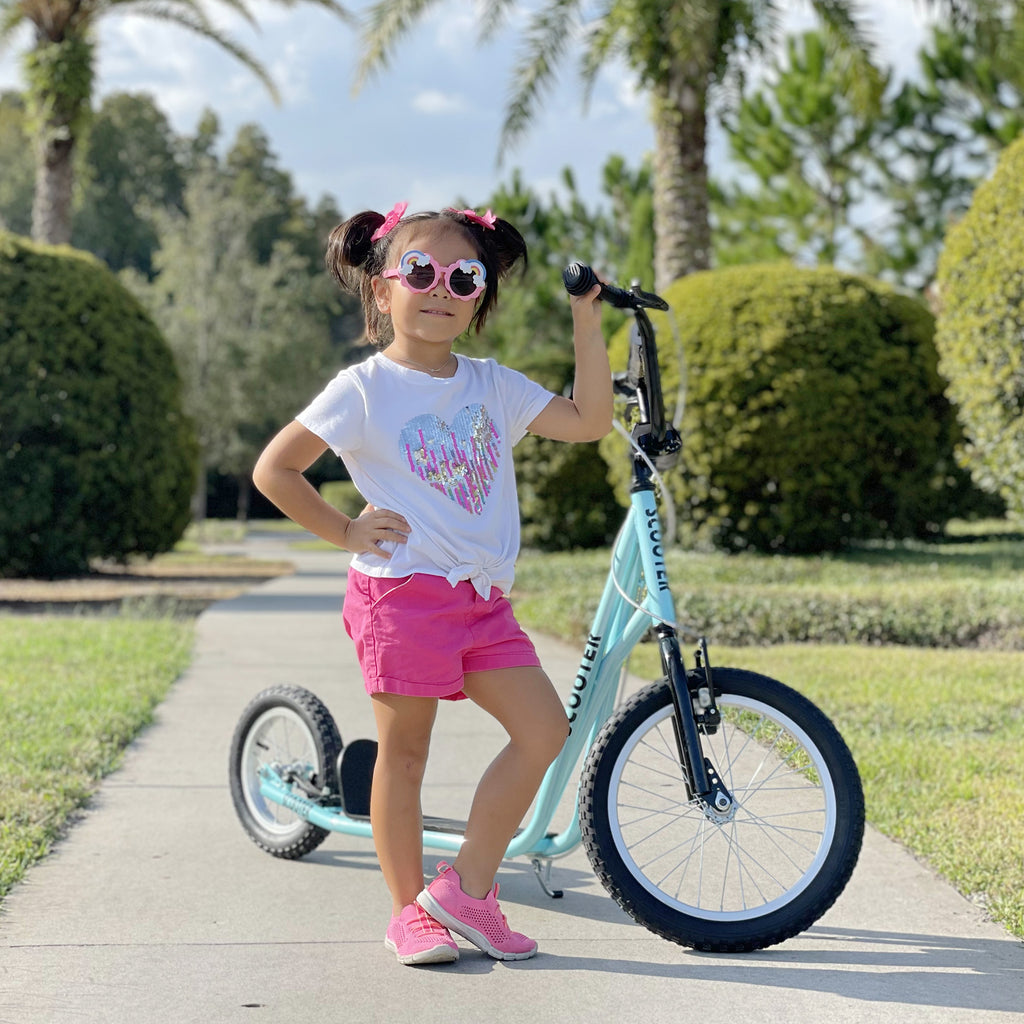 Teens Youth Scooter Ride On Toy with Adjustable Handlebar, Dual Brakes, and Inflatable Wheels For Kids 5+, Blue