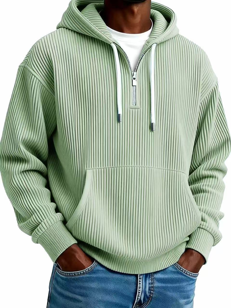 CJ Men's Solid-Colored Corduroy Long-Sleeve Hoodie For Sports And Casual Wear