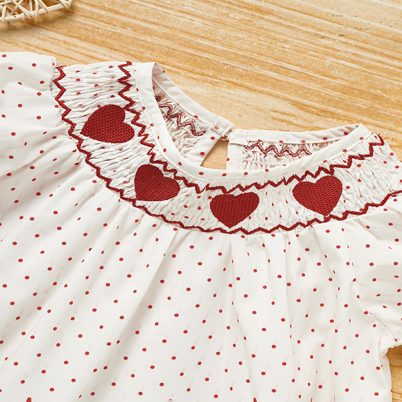 CJ Toddler Girl's Ruffle Sleeve Dress, Heart Embroidery & Polka Dot A-Line Dress With Back Button