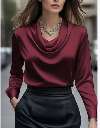 CJ Elegant Solid-Color Minimalist Boat-Neck Long-Sleeve Shirt For Women