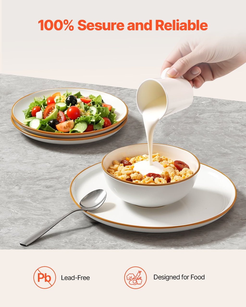 CJ Dinnerware Set, Service For 4 People, Round Plates And Bowls Sets, Scratch Resistant Ceramic Dinner Ware, Dishwasher And Microwave Suitable Kitchen Dishes, For Dessert Salad Soup Pasta, White