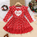 CJ Toddler Girl's Cute 'LOVE' Embroidered Dress, Heart Print Long Sleeve A-Line Dress With Ruffle Hem