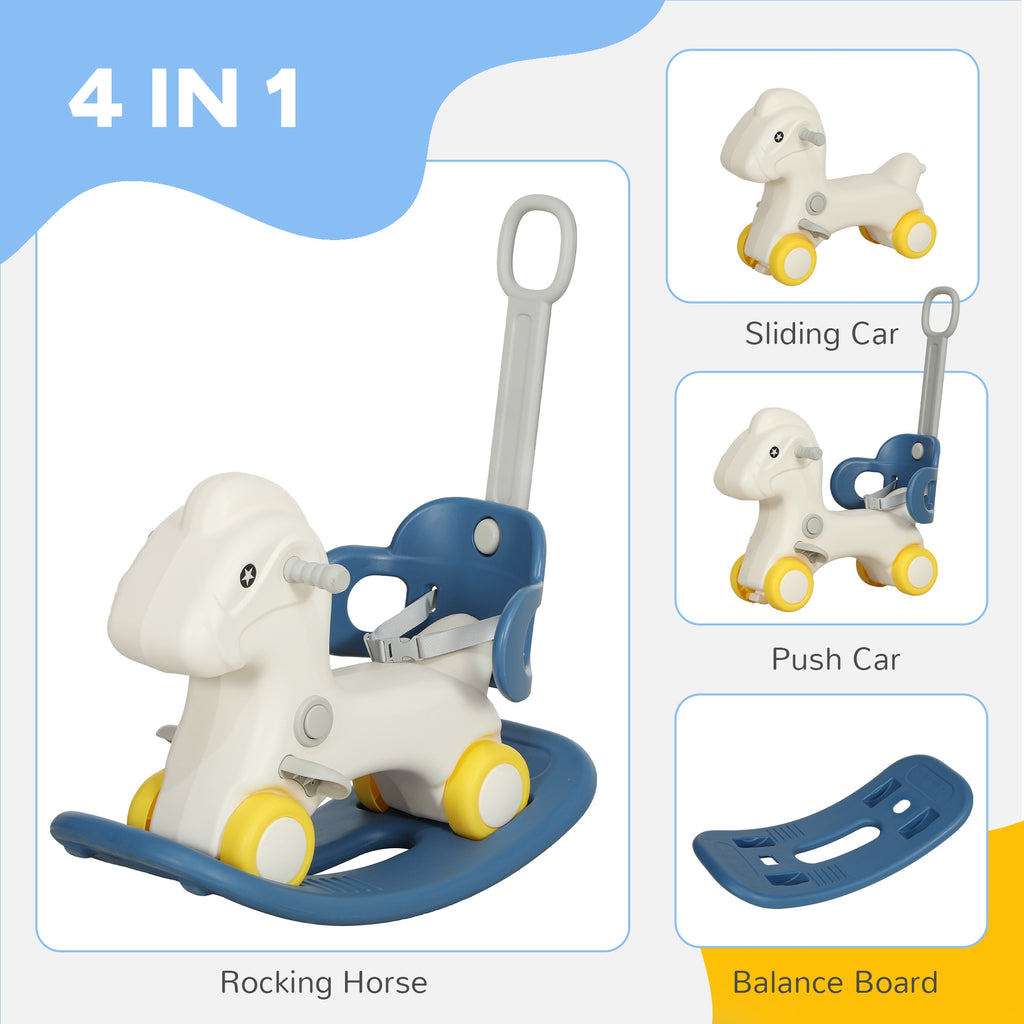 CJ 4 in 1 Rocking Horse for Toddles 1-3 Years with Detachable Push Handle & Balance Board, Blue