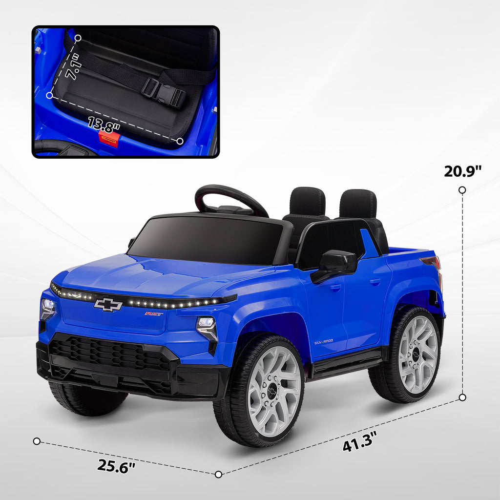 CJ 12V Chevrolet Silverado EV RST Licensed Kids Electric Car with Parent Remote Control, Spring Suspension, Blue
