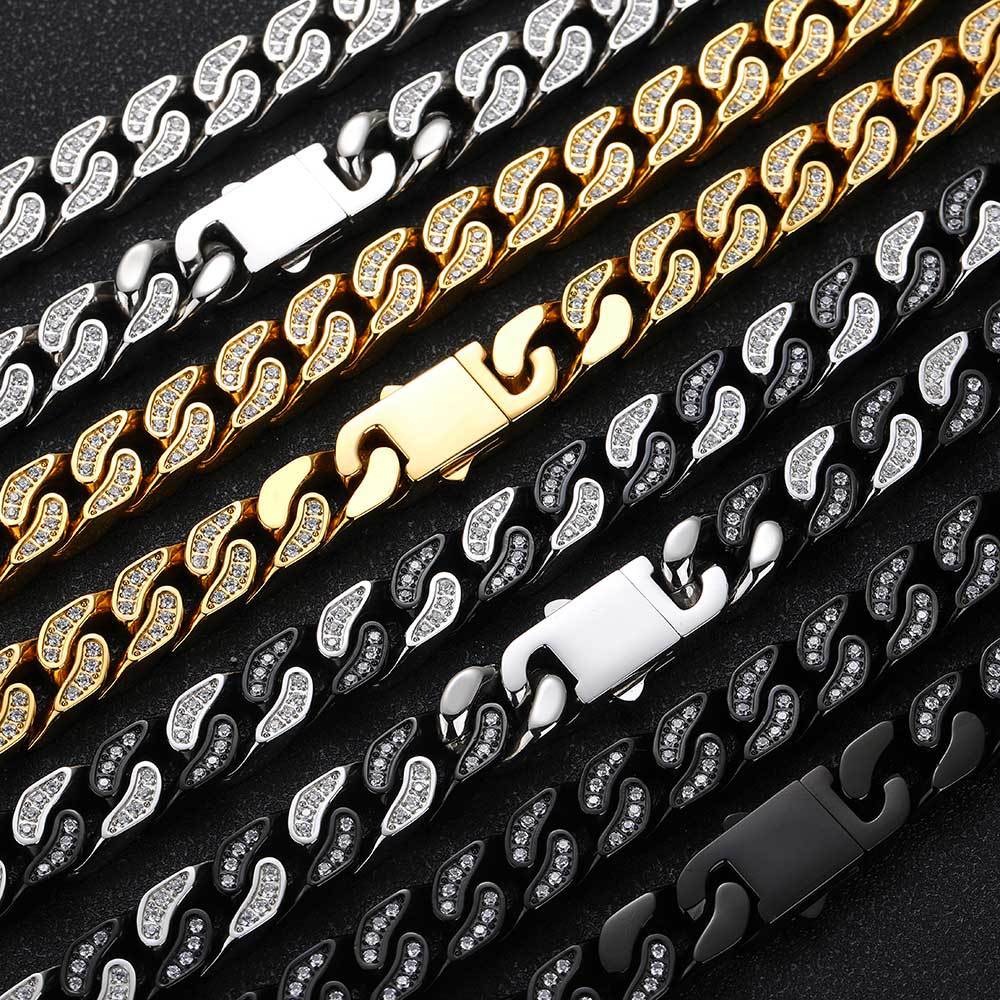 CJ Full-Zircon Cuban Chain Titanium Steel Mens Bracelet