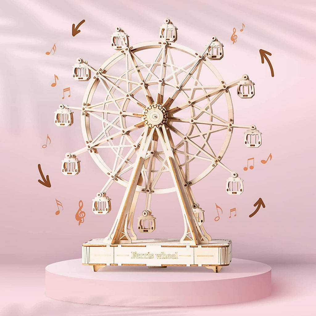 CJ Robotime DIY Wooden Rotatable Ferris Wheel Model With Playing Music Toys For Children Birthday TGN01