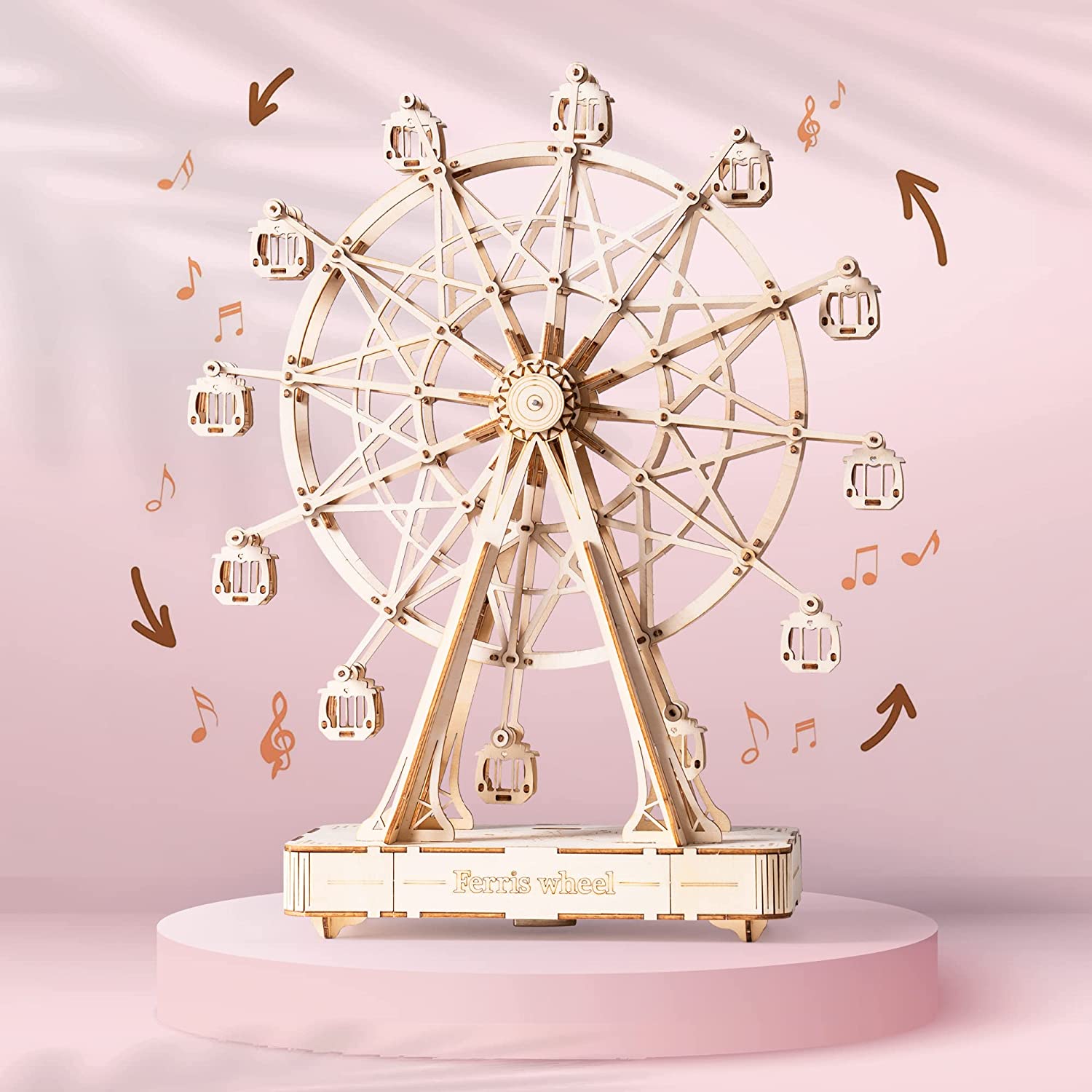 CJ Robotime DIY Wooden Rotatable Ferris Wheel Model With Playing Music Toys For Children Birthday TGN01