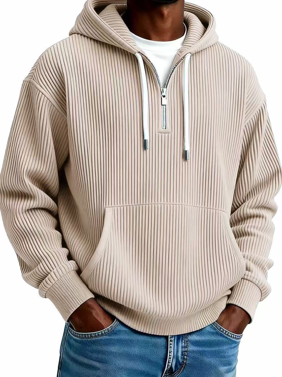 CJ Men's Solid-Colored Corduroy Long-Sleeve Hoodie For Sports And Casual Wear