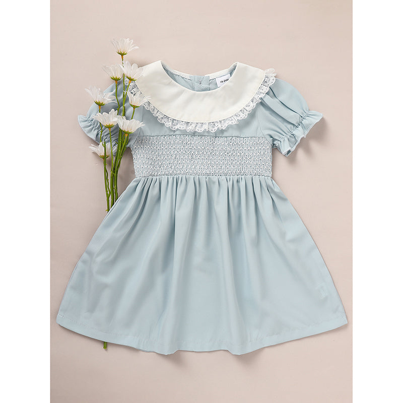 CJ Toddler Girls' Smocked Dress Cute Puff Short Sleeves Lace Crew Neck, Adorable Princess Party Dress