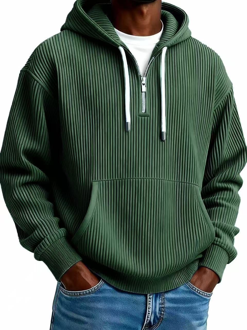 CJ Men's Solid-Colored Corduroy Long-Sleeve Hoodie For Sports And Casual Wear