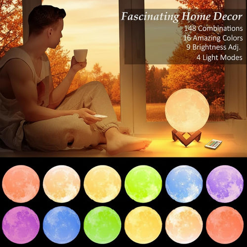 CJ 16-Color Lamp With Stand And Remote, Moon Lamp, LED Night Light With Dock, Creative Moon Light Uniq
