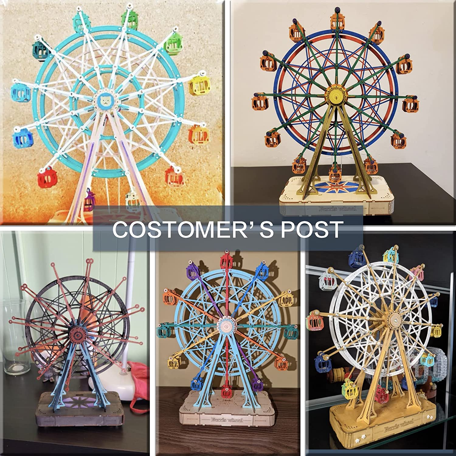 CJ Robotime DIY Wooden Rotatable Ferris Wheel Model With Playing Music Toys For Children Birthday TGN01