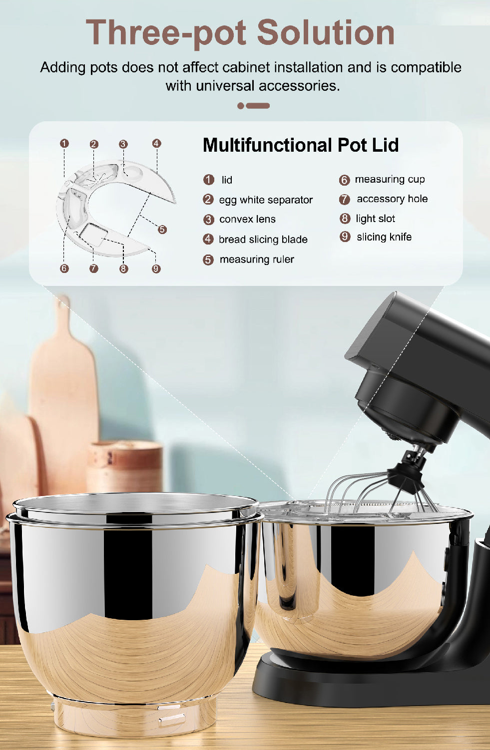 CJ SVEWT SM-1540 1500W Stand Mixer Chef Machine Food Mixer 10-Speed Control With 5.5L SUS304 Stainless Steel Bowl - Black