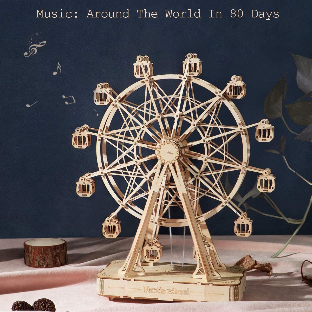 CJ Robotime DIY Wooden Rotatable Ferris Wheel Model With Playing Music Toys For Children Birthday TGN01