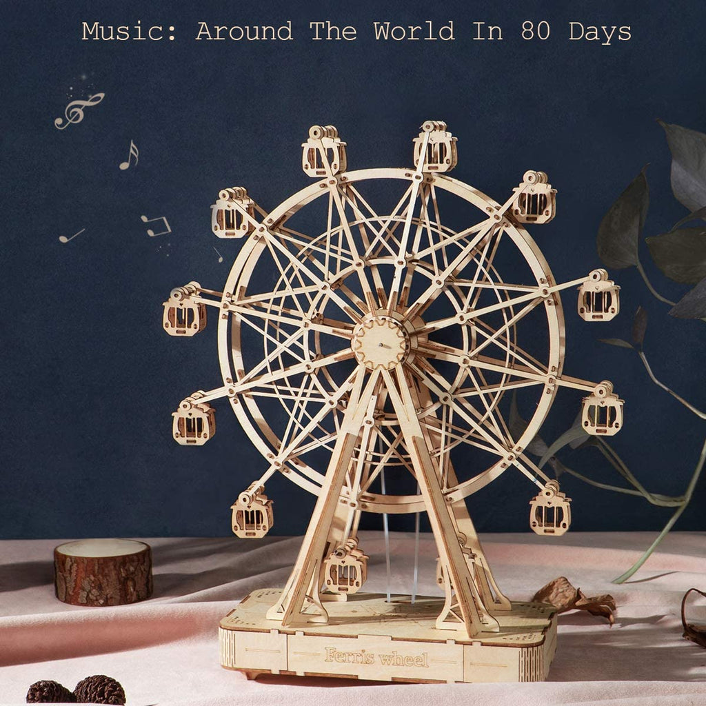 CJ Robotime DIY Wooden Rotatable Ferris Wheel Model With Playing Music Toys For Children Birthday TGN01