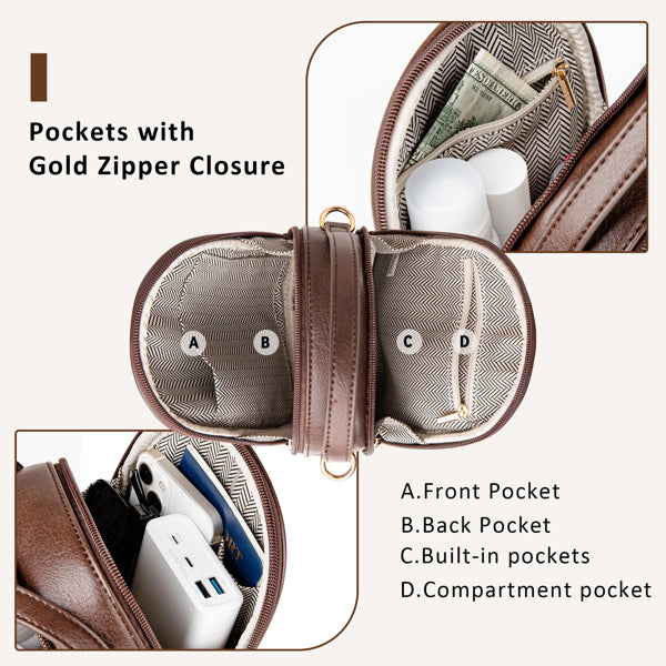 CJ  Small Crossbody Bag For Women With Handle And Adjustable Strap, Cell Phone Purse Cross Body With 2 Zipper Pockets-Coffee