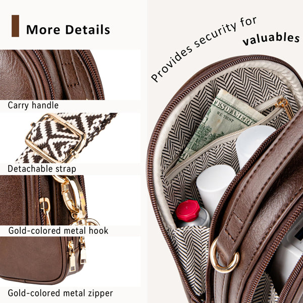 CJ  Small Crossbody Bag For Women With Handle And Adjustable Strap, Cell Phone Purse Cross Body With 2 Zipper Pockets-Coffee