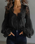 CJ Ins Puff-sleeved Blouse Fashion Elegant Ruffle Pleated Long-sleeved Top Womens Clothing