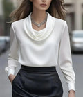 CJ Elegant Solid-Color Minimalist Boat-Neck Long-Sleeve Shirt For Women