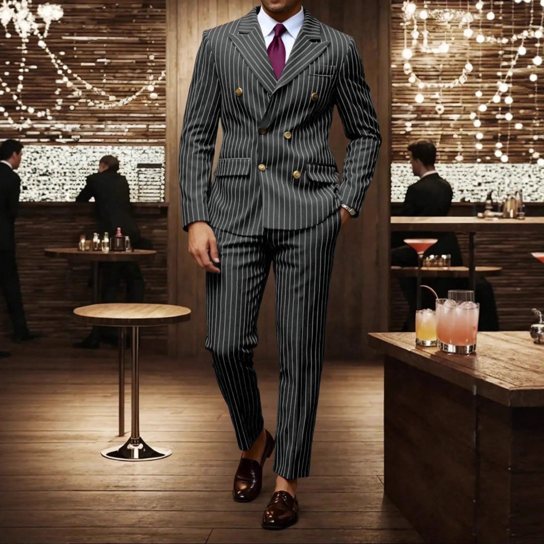 CJ Mens Striped Business Suit Set