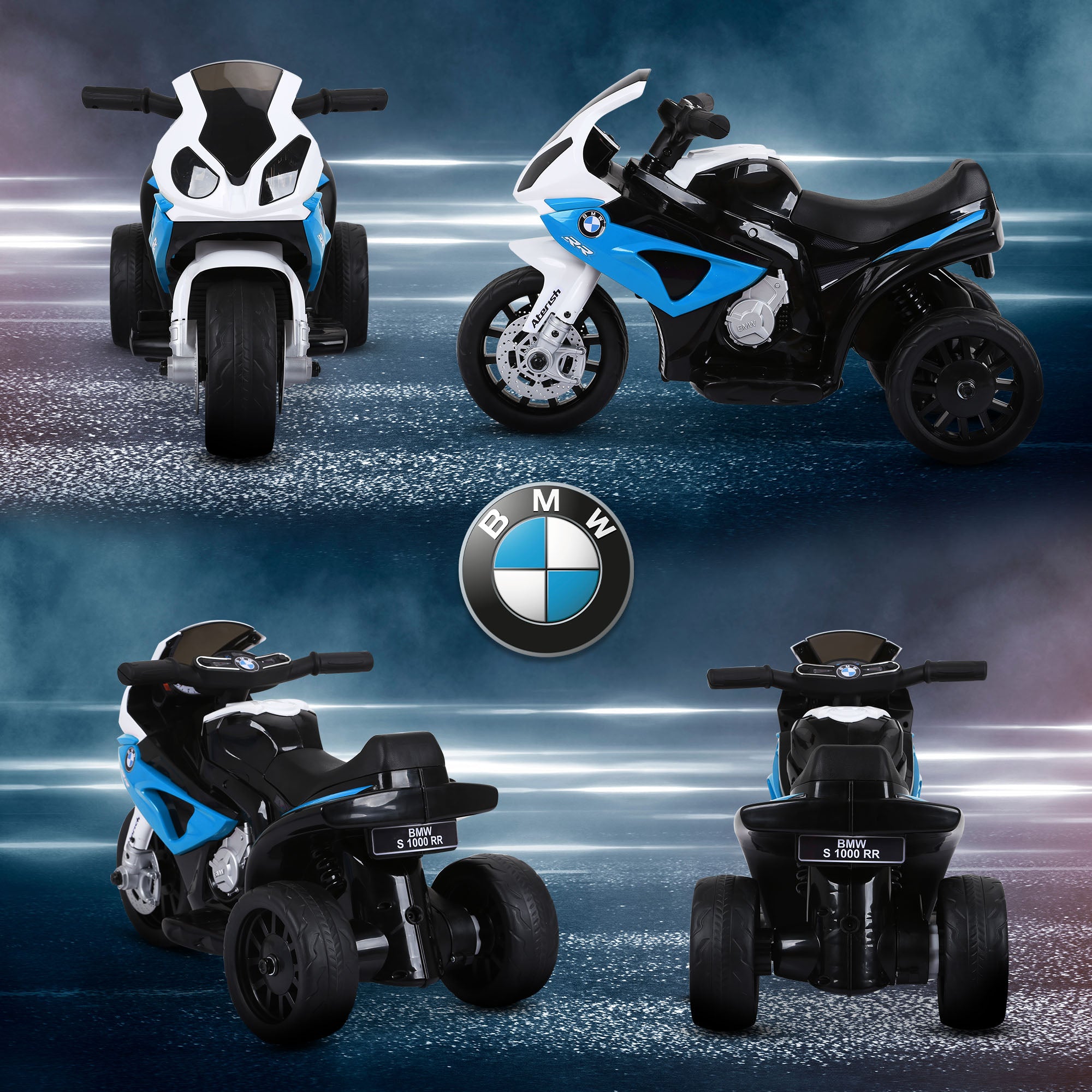 CJ  6V 3 Wheeled Electric Motorcycle, Kids Motorcycle Licensed BMW with Headlight, Music, Blue