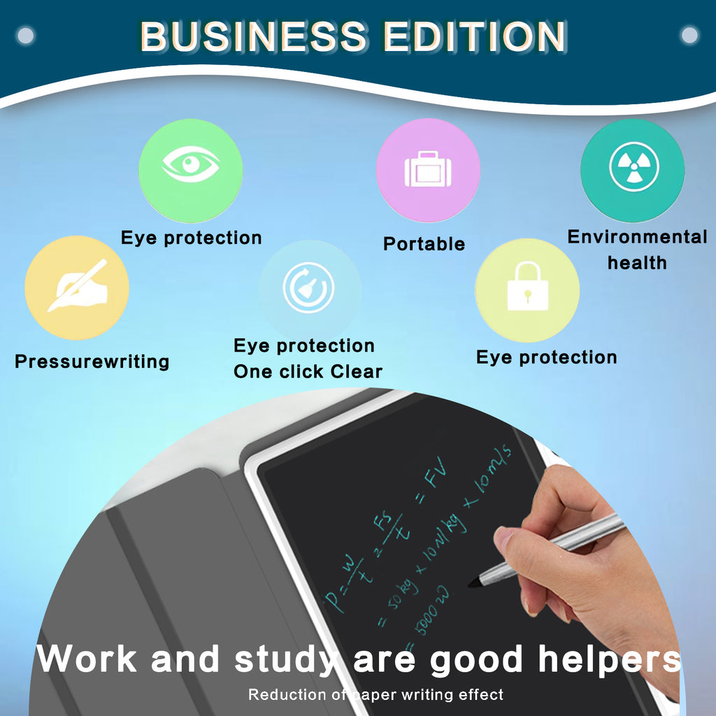 CJ Eye-Friendly Blue-Light Free LCD Writing Tablet, Flip Case Stand Design, One-Clear Erase Portable Paperless Board For Kids Learning & Office Draft