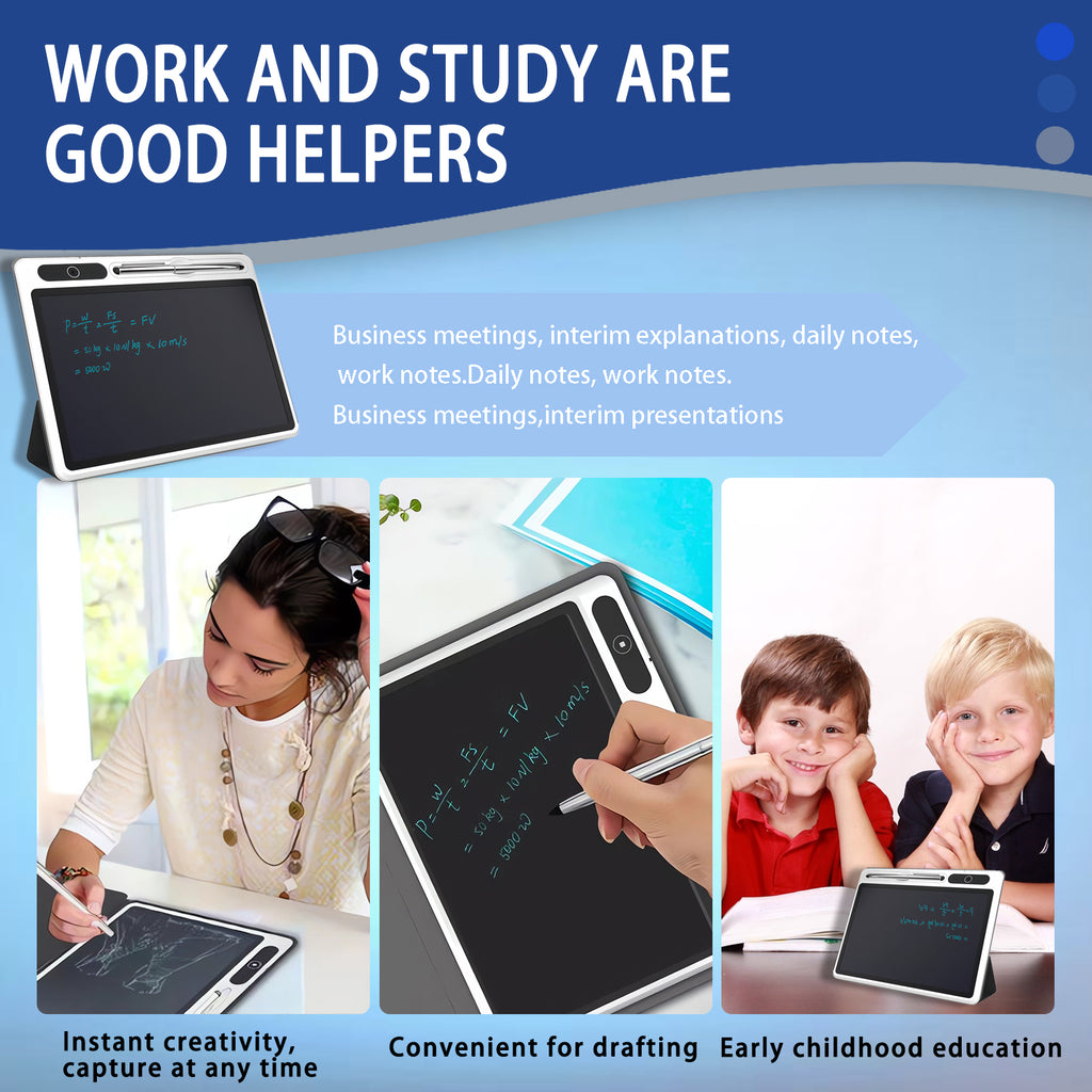 CJ Eye-Friendly Blue-Light Free LCD Writing Tablet, Flip Case Stand Design, One-Clear Erase Portable Paperless Board For Kids Learning & Office Draft