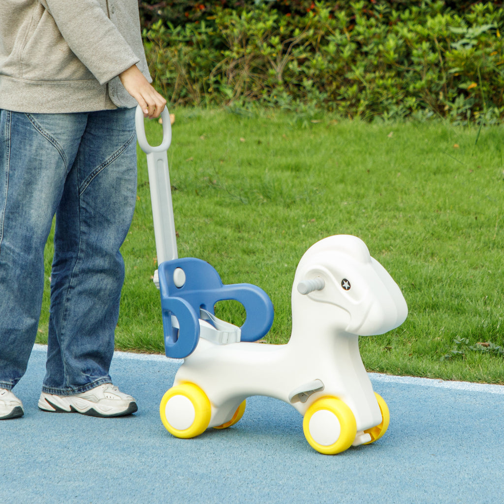CJ 4 in 1 Rocking Horse for Toddles 1-3 Years with Detachable Push Handle & Balance Board, Blue